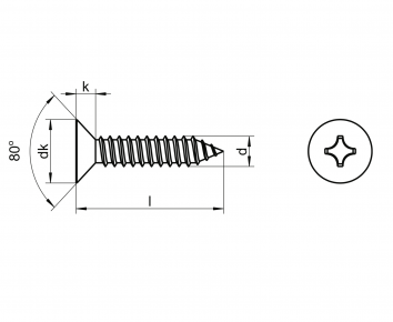 Alacer Mas, Tornillo cabeza avellanada con punta e impronta Philips DIN-7982 H