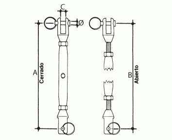 Alacer Mas, Tensor con dos horquillas en acero inoxidable AISI-316